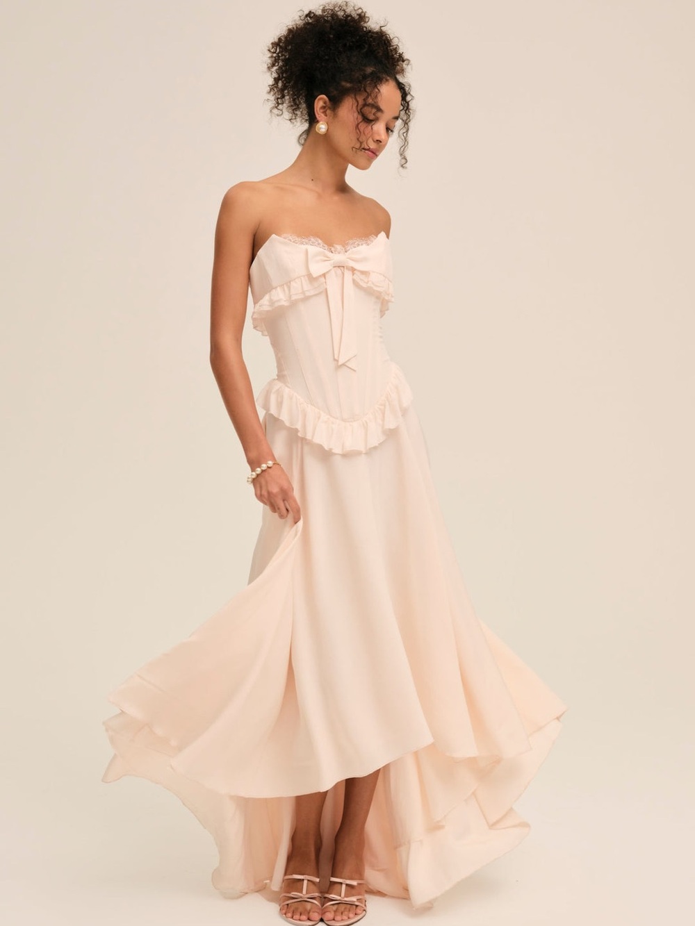 For Love and Lemons Harmony Silk Maxi Dress in Peach Size 6